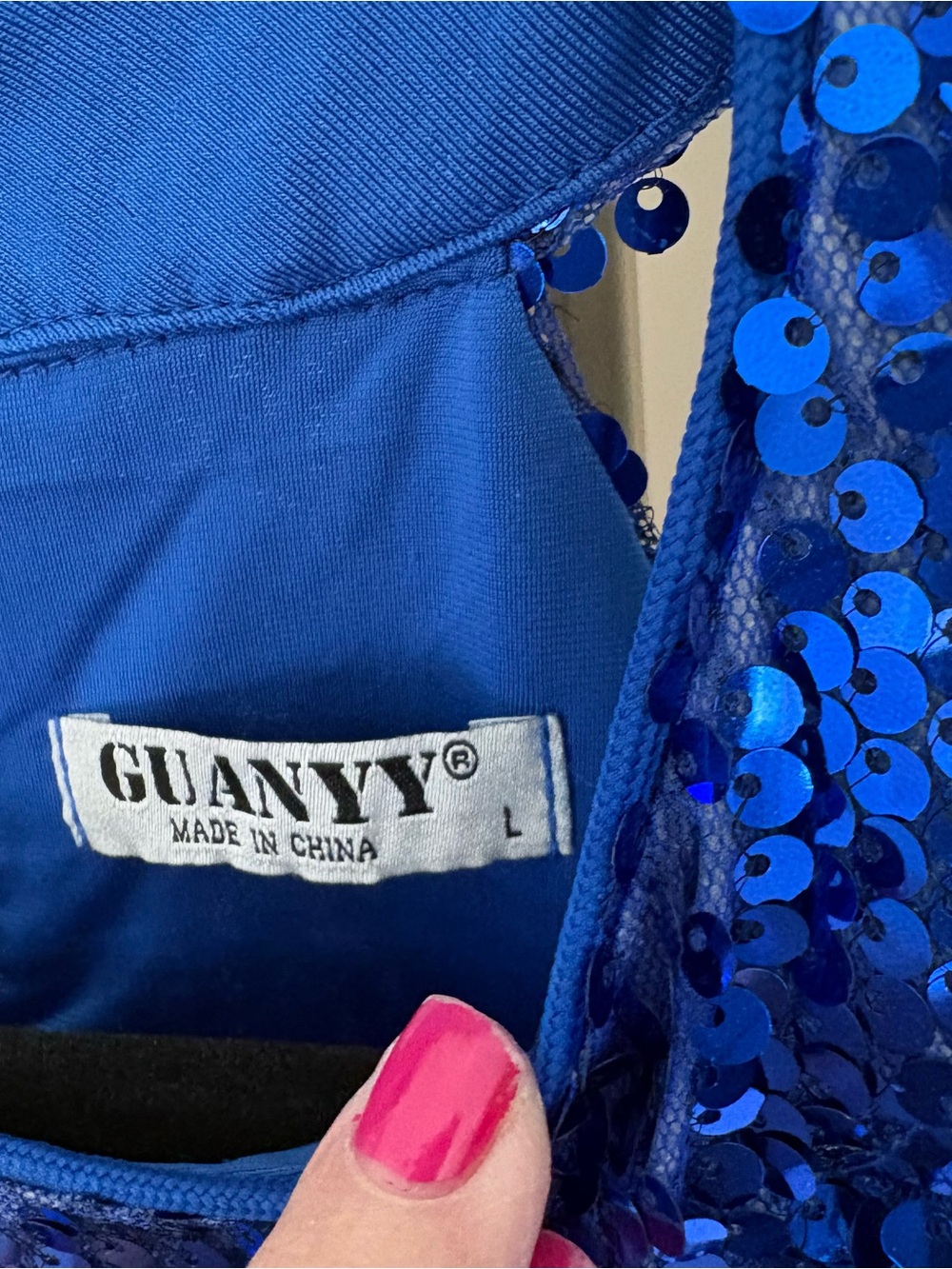 Guanyy Vibrant Royal Blue Large Sequin Halter Top Tunic Length High Mock Collar - Picture 4 of 8